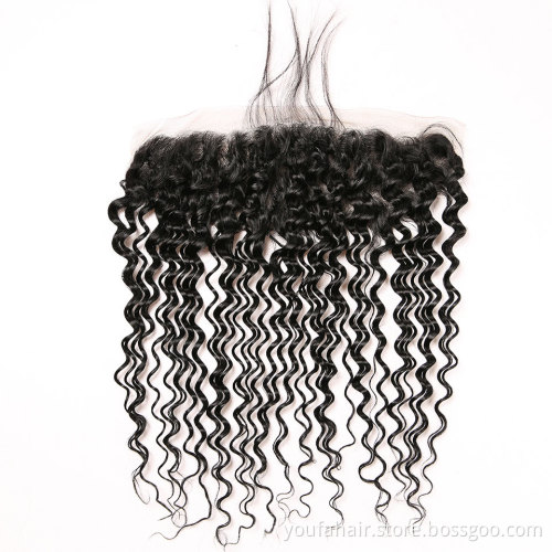 Deep Wave 13x4 Lace Frontal Closure Pre Plucked Natural Hairline with Baby Hair Ear to Ear Remy Human Hair Lace Frontal Closures